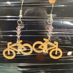 Wooden Bicycle Earrings Handmade